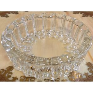 Vintage KIG Indonesia Clear Pressed Glass Ashtray Scalloped Textured Round 5in